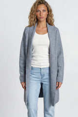 Model wearing Oswin Cardigan in Blue from Salty Crush