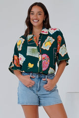Otis Shirt - Wave Trim Button Down Shirt in Elora Print