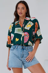 Otis Shirt - Wave Trim Button Down Shirt in Elora Print