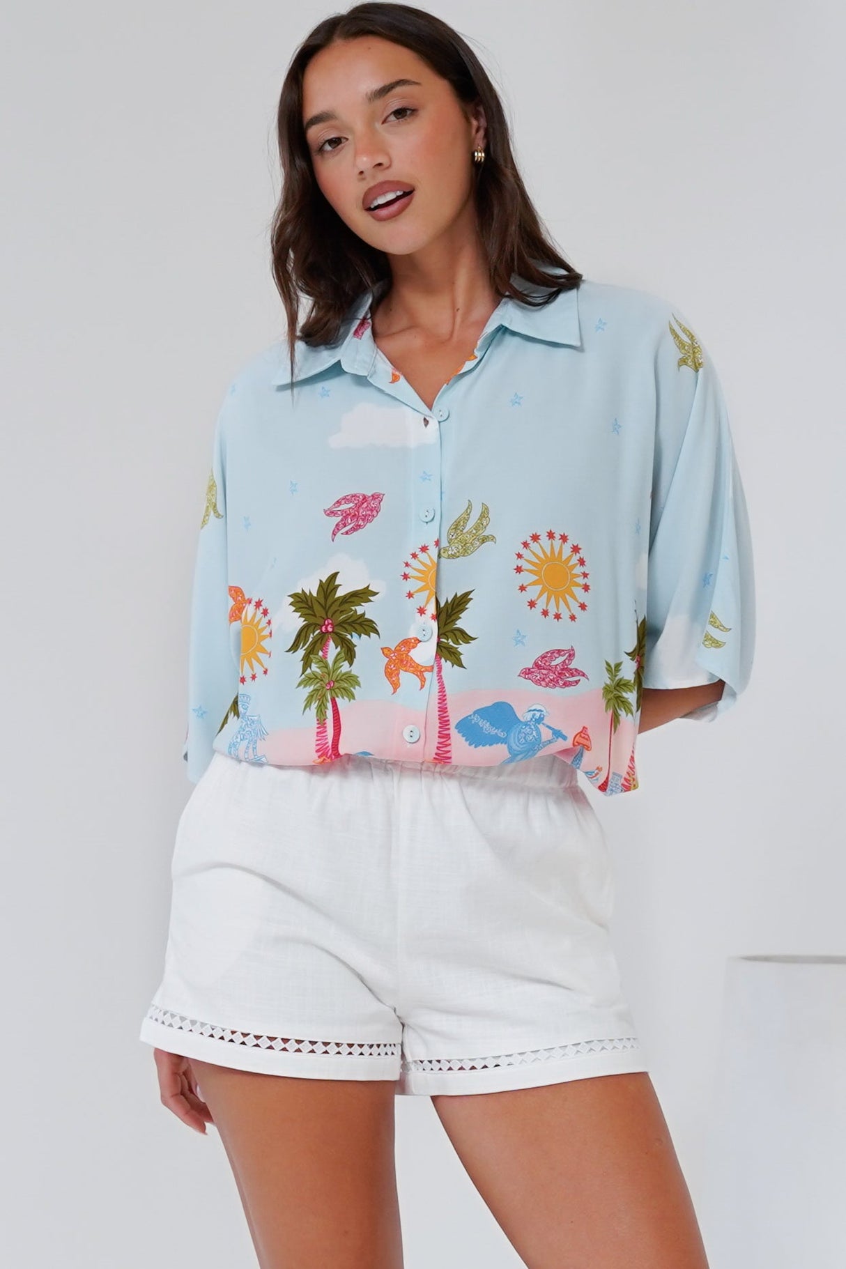 Otis Shirt - Ric Rac Trim Button Down Shirt in Staria Print