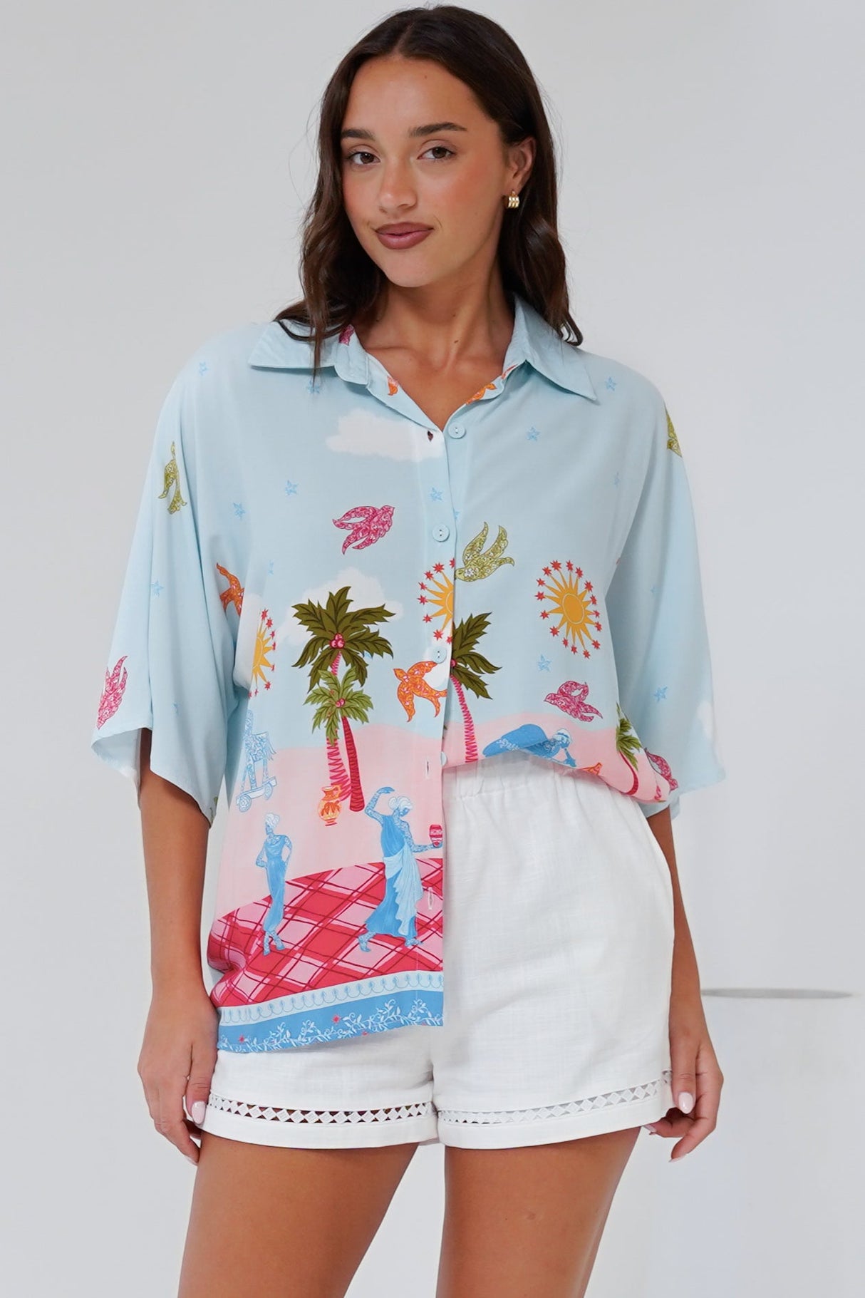 Otis Shirt - Ric Rac Trim Button Down Shirt in Staria Print