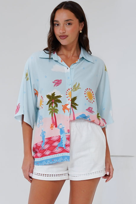 Otis Shirt - Ric Rac Trim Button Down Shirt in Staria Print