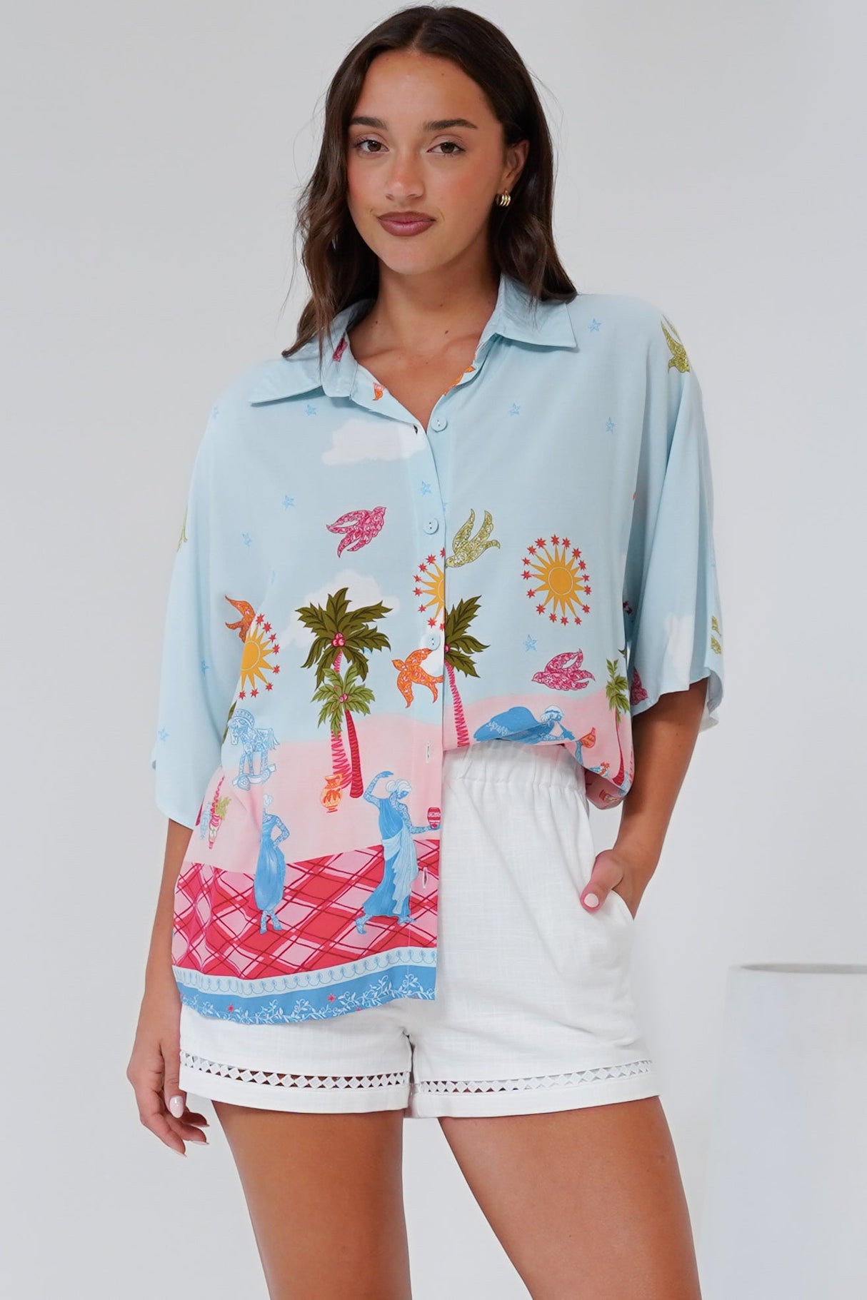 Otis Shirt - Ric Rac Trim Button Down Shirt in Staria Print