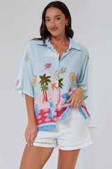 Otis Shirt - Ric Rac Trim Button Down Shirt in Staria Print