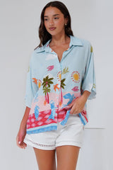 Otis Shirt - Ric Rac Trim Button Down Shirt in Staria Print