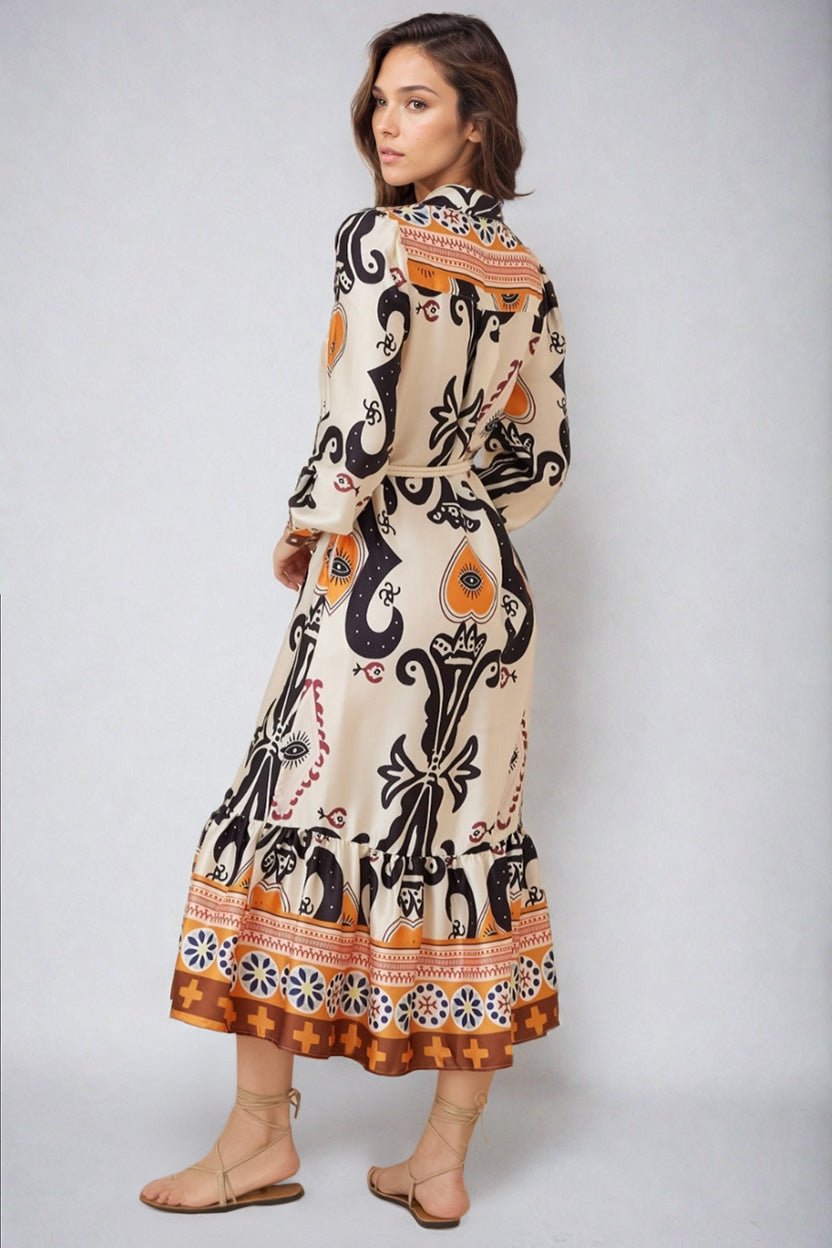 Thaya Maxi Dress - Collared Shirt Dress with Rope Belt in Belrae Print