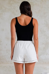 Oxley Shorts - High Waisted Cotton Shorts with Cut Out Trim in White