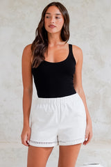 Oxley Shorts - High Waisted Cotton Shorts with Cut Out Trim in White