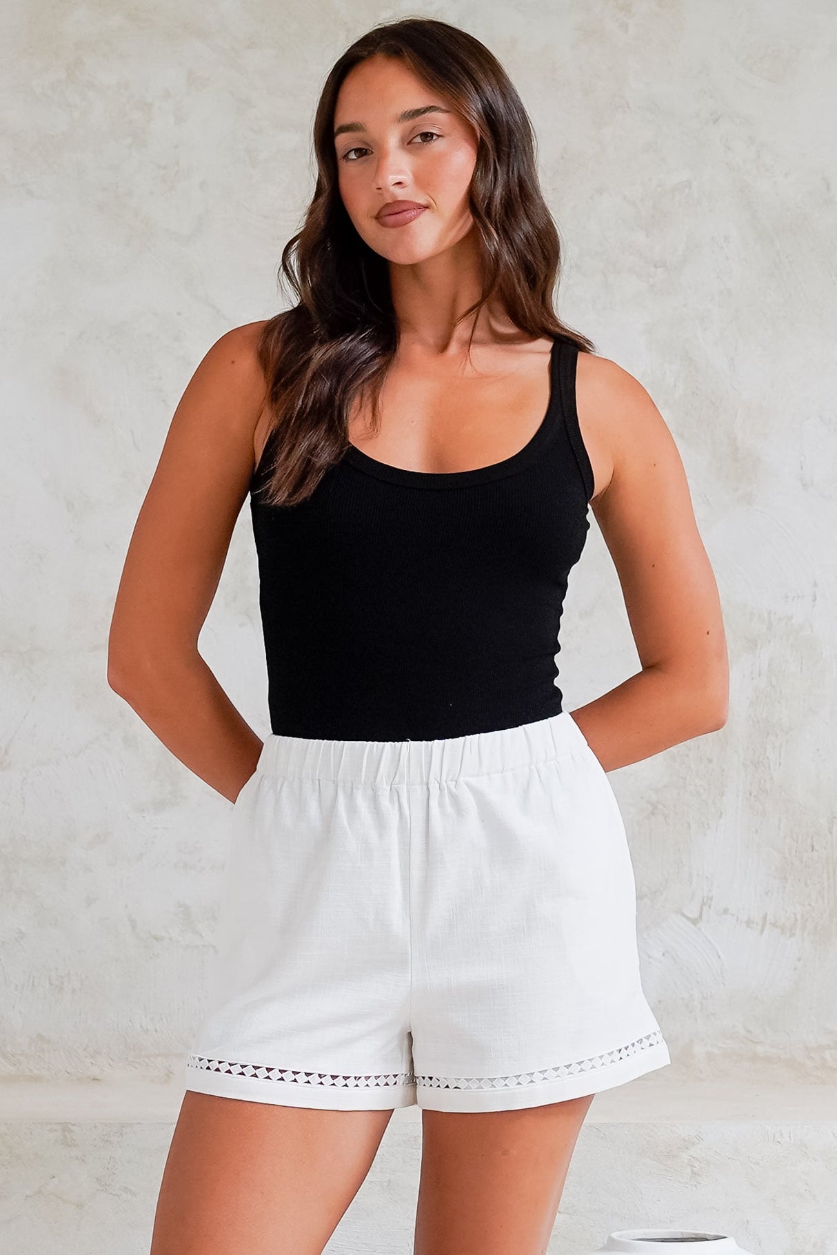 Oxley Shorts - High Waisted Cotton Shorts with Cut Out Trim in White