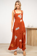 Palma Maxi Dress - Scallop Trim A-Line Dress with Pockets in Malaya Print