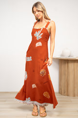 Palma Maxi Dress - Scallop Trim A-Line Dress with Pockets in Malaya Print