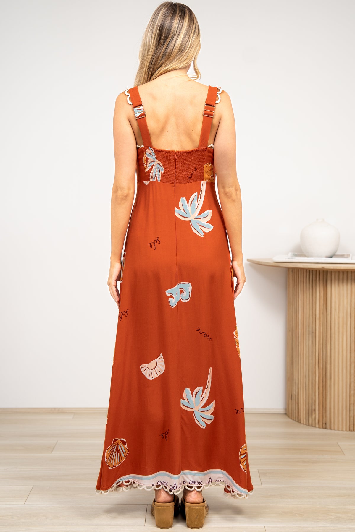 Palma Maxi Dress - Scallop Trim A-Line Dress with Pockets in Malaya Print