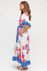 Palma Midi Dress - Off Shoulder Tiered Dress with Bell Sleeves and Belt in Kaimana Print