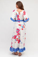 Palma Midi Dress - Off Shoulder Tiered Dress with Bell Sleeves and Belt in Kaimana Print