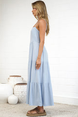 Palmer Midi Dress - Tiered Sun Dress with Pockets in Blue