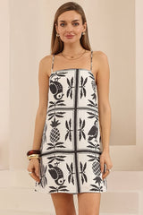Palmita Mini Dress - Spaghetti Strap Shift Dress in Sunbaya Print