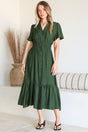 Model wearing Paloma Midi Dress in Emerald from Salty Crush