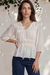 Model wearing Peaches Top in White from Salty Crush