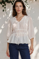 Model wearing Peaches Top in White from Salty Crush