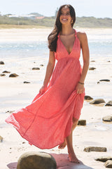 JAASE - Pearl Maxi Dress: Knot Detail Sun Dress with Criss Cross Tie at Back in Little Bow Print