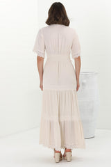 Peony Maxi Dress - Lace Detailed A Line Dress with Flute Sleeves in Cream