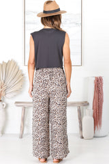 Perrie Pants - Paper Bag High Waisted Pants In Leopard Print