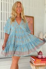 JAASE - Petal Mini Dress: Tiered Smock Dress in Laguna Fleur Print