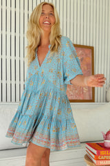 JAASE - Petal Mini Dress: Tiered Smock Dress in Laguna Fleur Print