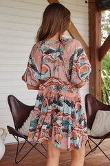 JAASE - Petal Mini Dress: Tiered Smock Dress in Lakeside Serenity Print