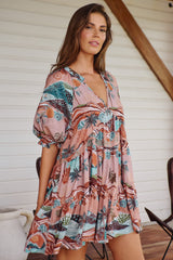 JAASE - Petal Mini Dress: Tiered Smock Dress in Lakeside Serenity Print