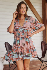 JAASE - Petal Mini Dress: Tiered Smock Dress in Lakeside Serenity Print