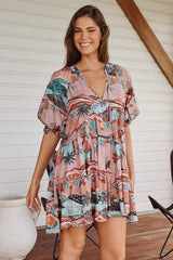 JAASE - Petal Mini Dress: Tiered Smock Dress in Lakeside Serenity Print