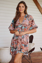 JAASE - Petal Mini Dress: Tiered Smock Dress in Lakeside Serenity Print