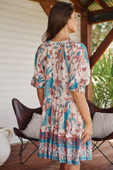 JAASE - Petal Mini Dress: Tiered Smock Dress in Symphony Print