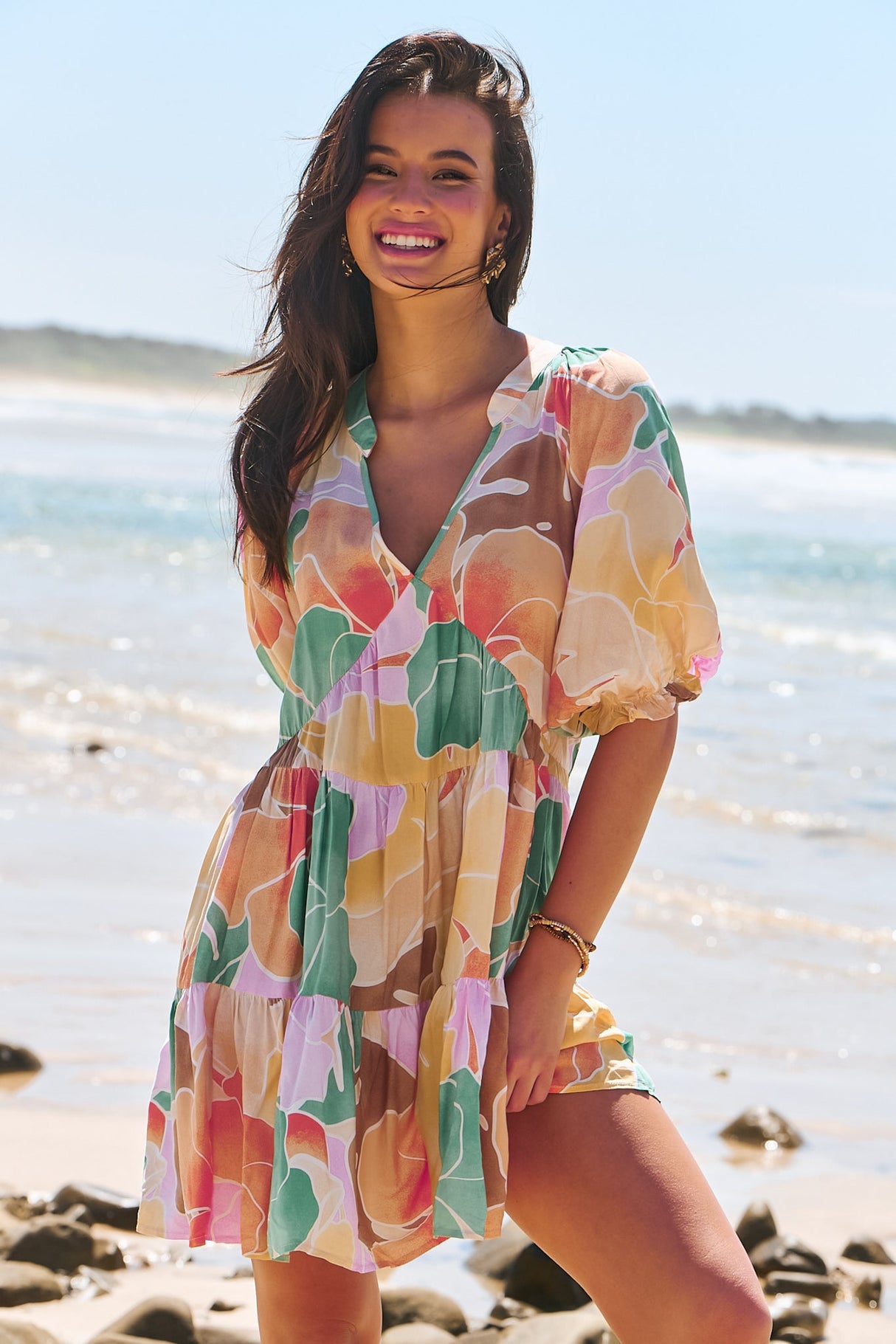 JAASE - Petal Mini Dress: Tiered Smock Dress in Tallulah Print