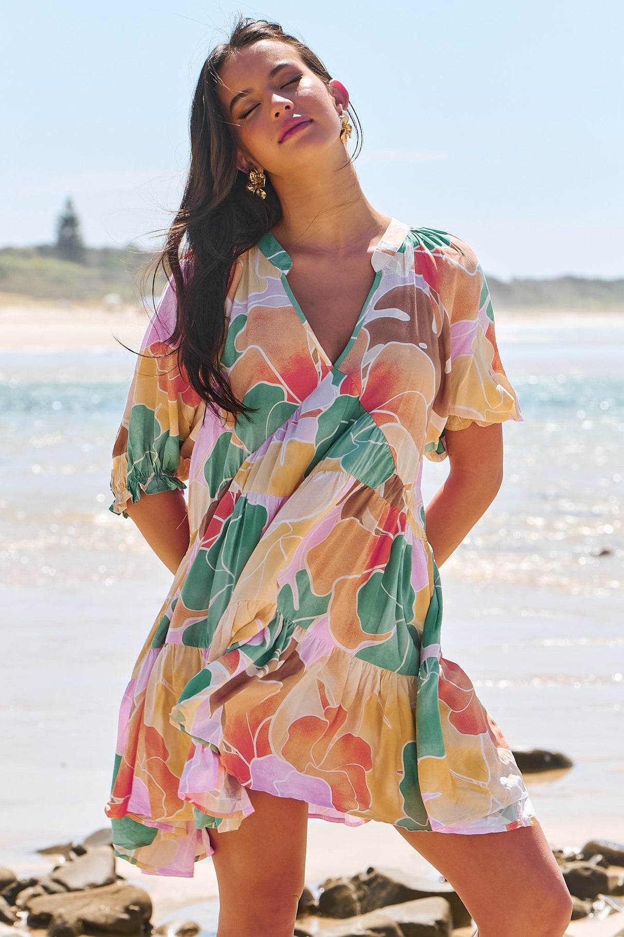 JAASE - Petal Mini Dress: Tiered Smock Dress in Tallulah Print