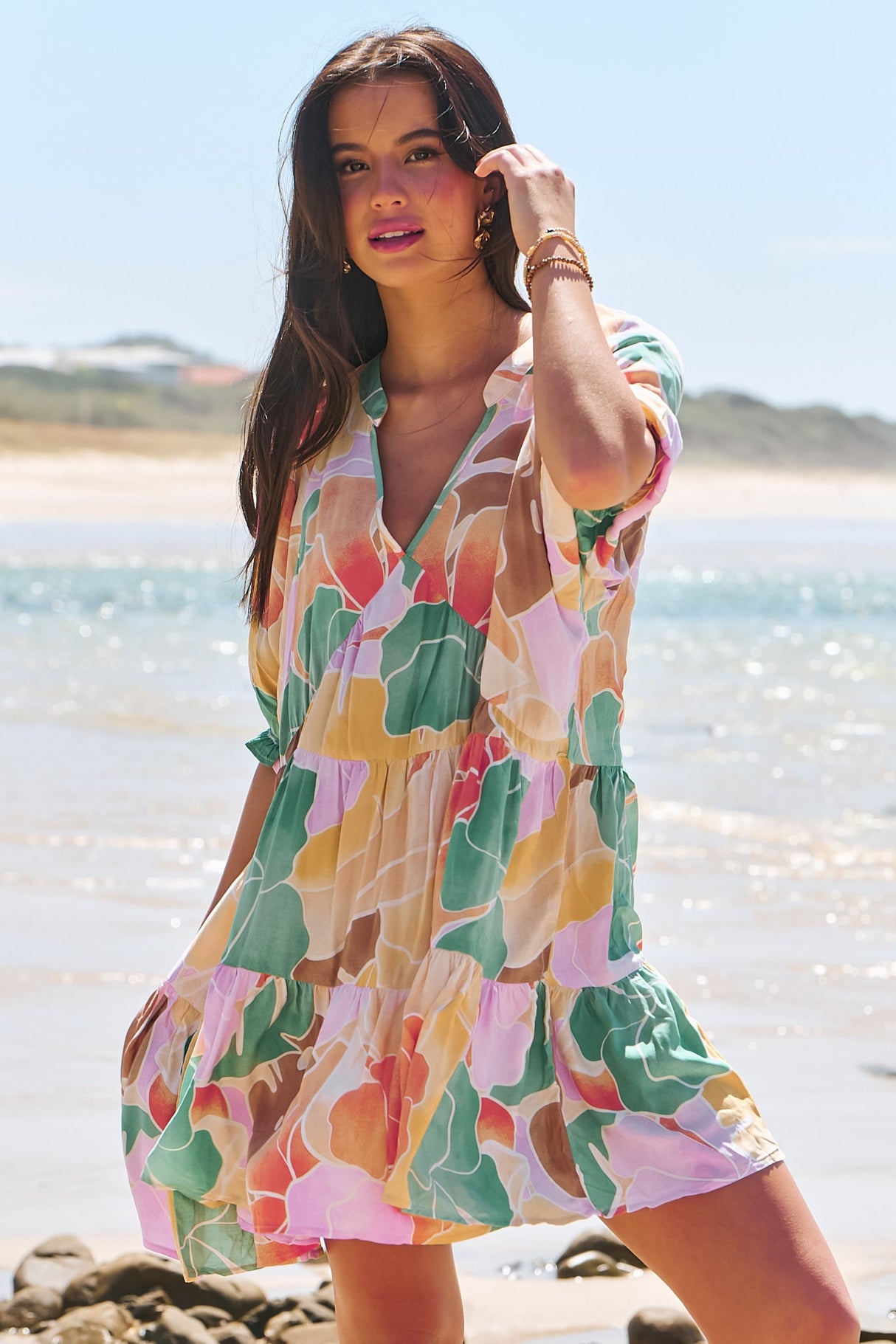 JAASE - Petal Mini Dress: Tiered Smock Dress in Tallulah Print