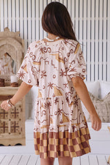 JAASE - Petal Mini Dress: Tiered Smock Dress in Tuscan Sands Print