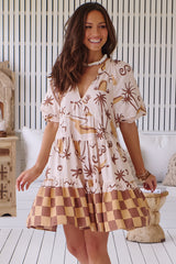 JAASE - Petal Mini Dress: Tiered Smock Dress in Tuscan Sands Print