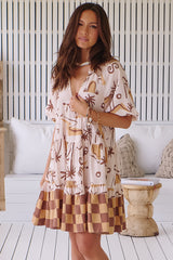 JAASE - Petal Mini Dress: Tiered Smock Dress in Tuscan Sands Print