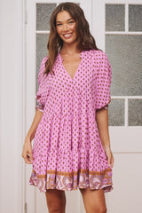 JAASE - Petal Mini Dress: Tiered Smock Dress in Venus Print