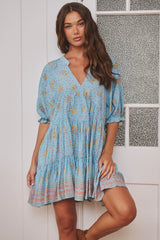 JAASE - Petal Mini Dress: Tiered Smock Dress in Laguna Fleur Print