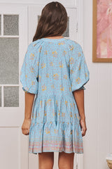 JAASE - Petal Mini Dress: Tiered Smock Dress in Laguna Fleur Print