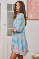 JAASE - Petal Mini Dress: Tiered Smock Dress in Laguna Fleur Print