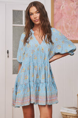 JAASE - Petal Mini Dress: Tiered Smock Dress in Laguna Fleur Print