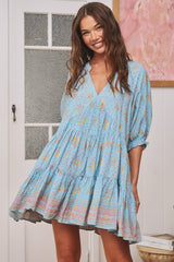 JAASE - Petal Mini Dress: Tiered Smock Dress in Laguna Fleur Print