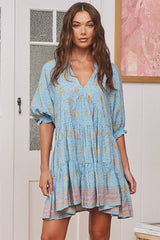 JAASE - Petal Mini Dress: Tiered Smock Dress in Laguna Fleur Print