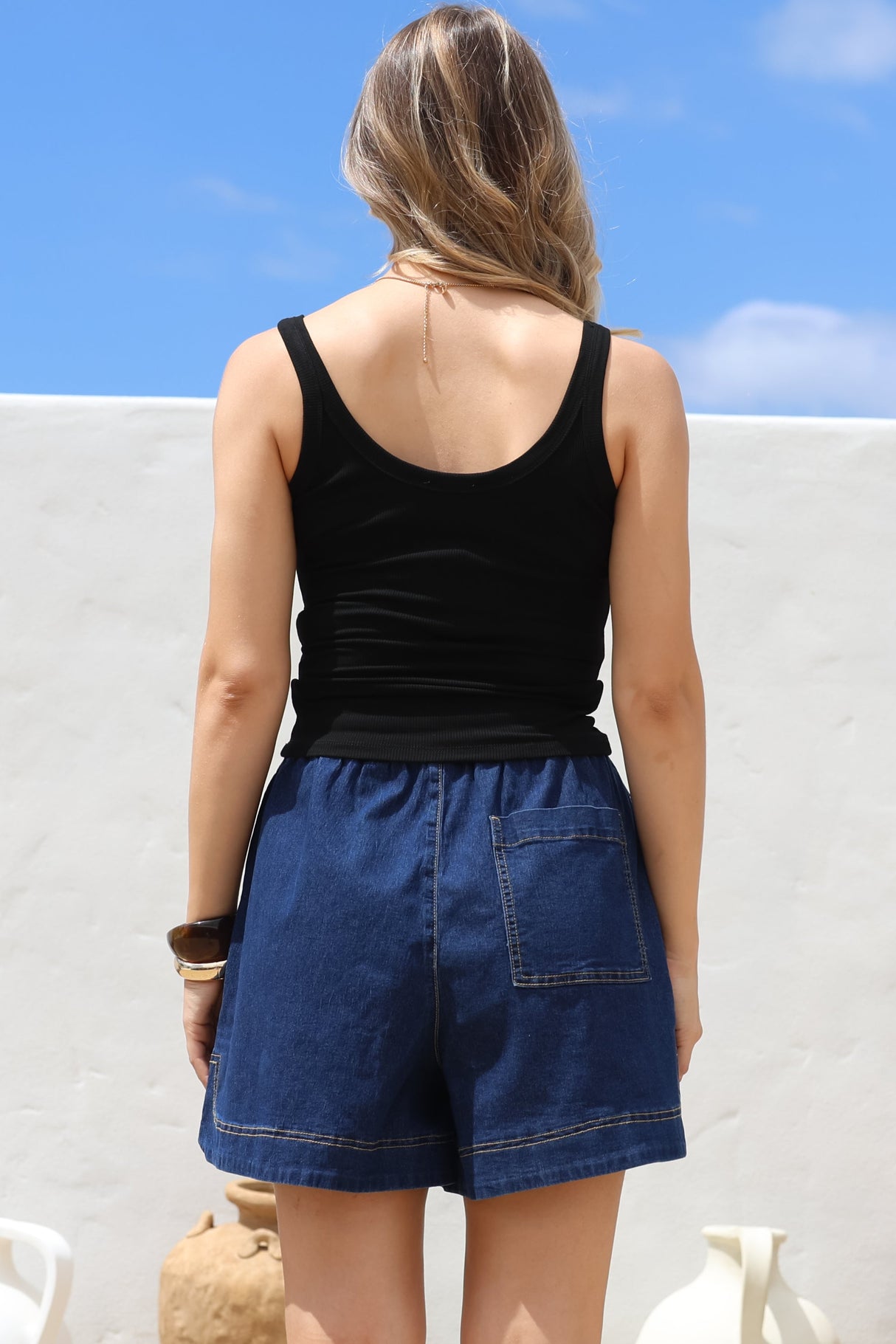 Phaedra Singlet Top - Ribbed Scoop Neck Singlet in Black