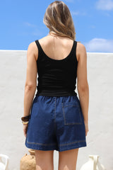 Phaedra Singlet Top - Ribbed Scoop Neck Singlet in Black
