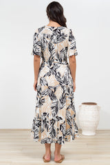 Phinny Maxi Dress - V-Neck Tiered Dress with Pull Tie Waist in Chicago Print
